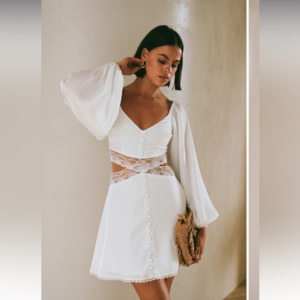 Elegant White Lace Dress with Button Detail